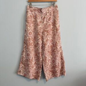 Rachel Zoe 100% Linen Floral Print‎ Cropped Wide Pants Size M